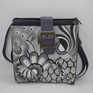 Anuschka Hand Painted Patchwork Pewter Three-Compartment Convertible Crossbody